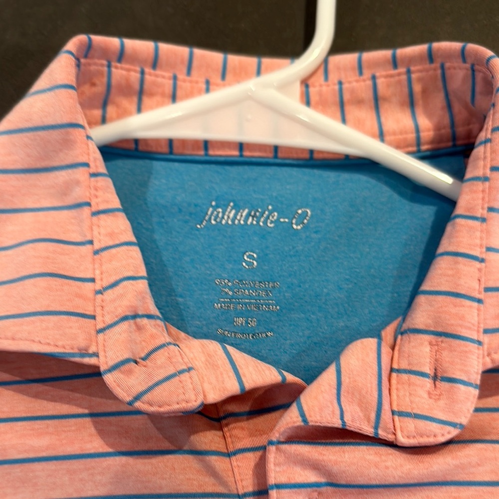 Johnnie-O Pink and Blue Striped Polo Shirt
